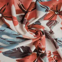 DTY Brushed Big Floral Knit Fabric, Soft Stretch Flower Print 58/60" Wide CREAM/RUST