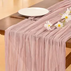 Pink Easter Cheesecloth Table Runner Boho Rustic Gauze Dusty Pink Spring 120 inch 10FT Cheese Cloth Runner for Wedding Party Baby Shower Birthday Home Decor