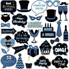 30 Pcs Blue Boys Men Birthday Photo Booth Props Kit
