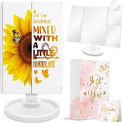 Sunflower Gifts for Women, Mothers Day Sunflower Gifts for Girl Lover, Yellow Makeup Mirror with Lights, Yellow Flower Butterfly Decor
