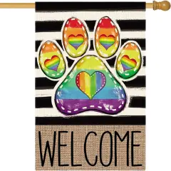 Paw Print Rainbow Pride House Flag 28x40 Inch Double Sided, LGBTQ+ Community Progress Welcome Yard Outdoor Flag Stripes