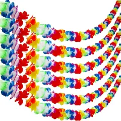 6 Pack Colorful Hawaiian Luau Tropical Flower Lei Garland Party Decorations