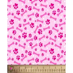 Pets Paw Prints and Dog Bones Pink Cotton Fabric | By the Yard | Sewing and Crafting | 44 inches wide