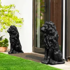 Set of 2 27.75"H Oversized MGO Guardian Sitting Lion Garden Statue 2pcs-27.75"H Black