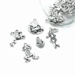 100 Piece Antique Silver Frog Charms, 5 Styles