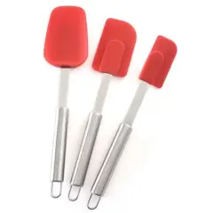 Norpro 3 Piece Silicone / Stainless Steel Kitchen Spatula Set - Red