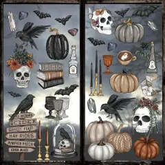 76Pcs Halloween Gothic Skull Window Clings - 9 Sheet