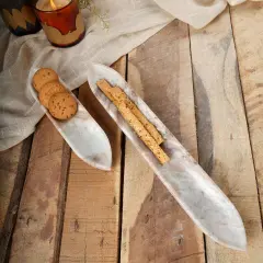 Anchill Realism Sleek White Marble Tray &ndash; Handmade Elegant Platter for Stylish Serving-16X2.5X1.5"