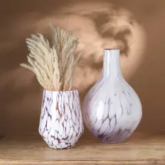 White Sputter Glass Hurricane with Ruby Inside Color &ndash; Elegant Candle Holder for Stylish Home D&eacute;cor-6X6X8"