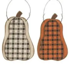 Layered Wood Buffalo Plaid Hanging Pumpkin 2 Asstd.