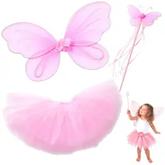 Butterfly Craze Fairy Princess Tutu Costume Set - Includes Glittery Sparkle Wings, Tutu Skirt, & Wand for Girls' Dress Up, Pretend Play & Ballet Dance Recitals, For Toddlers and Kids, Pink, Medium