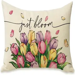 Spring Summer Tulip Flower Lumbar Decorative Rectangle Pillow Cover 12 x 20, Just Bloom Floral Porch Patio Outdoor Pillowcase, Petal Butterfly Seasonal Sofa Couch Cushion Case Home Decor