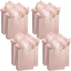 12 Pack 9.5" Rose Gold Pink Glitter Kraft Paper Gift Bags For Wedding | Thank You Bag Favor Bags For Bridal Shower