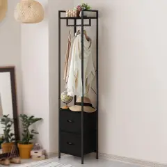 3-Tier Heavy Duty Coat Rack with 2 Fabric Drawers | Black Freestanding Garment Organizer for Bedroom/Entryway | 80lb Capacity Steel Frame & Rust-Proof Design