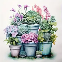 Succulent Plant Paint by Numbers Kit for Adults On Canvas,DIY Easy Adult Paint by Number Kits Potted Succulent,Paint by Color Potted Flowers Acrylic Paint Painting Home Wall Decor 16x16inch