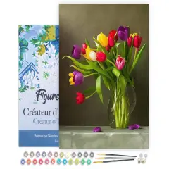 Figured'Art Paint by Numbers for Adults with Frame Multicolored Flowers 16"x20" - Craft Art Painting DIY Kit Canvas Already Stretched on a Wooden Frame