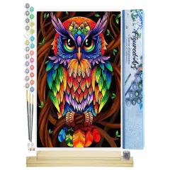 Figured'Art Paint by Numbers Kit for Adults Colourful Owl 16"x20" - Craft Art Painting Rolled Canvas with DIY wooden frame