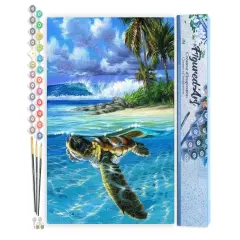 Figured'Art Paint by Numbers for Adults Relaxing Turtle 16"x20" - Craft Art Painting DIY Kit Rolled Canvas without frame