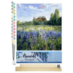 Figured'Art Paint by Numbers Kit for Adults Countryside field and Blue Flowers 16"x20" - Craft Art Painting Rolled Canvas with DIY wooden frame