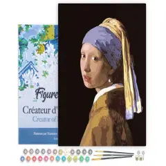 Figured'Art Paint by Numbers Kit for Adults with Frame Vermeer Girl with the Pearl 16"x20" - Craft Art Painting DIY Kit Canvas Already Stretched on a Wooden Frame
