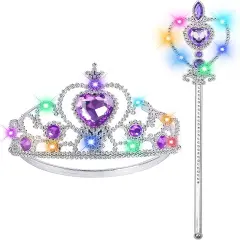 Princess Crown Tiara for Little Girls Princess Dress Up Accessories, Light Up Princess Tiara Wand Toys
