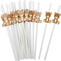 100 Pcs Bear Paper Straws Little Cutie Snowflake Disposable Drinking Paper Straws for Little Cutie Baby Shower Decorations Supplies Birthday Party Decorations, 0.24 x 7.76 Inch(Bear)