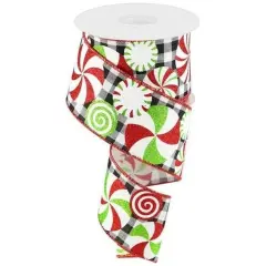 2.5" Bold Peppermint Gingham Ribbon: Black/White (10 Yards)