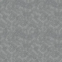 Grey Dark Swirling Leaves Cotton Wideback Fabric per yard
