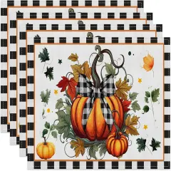 Set of 4 Linen Pumpkins Leaves Placemats - 12x18 Inches