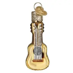 Old World Christmas 2.5 Inch Mini Guitar Christmas Tree Ornament , Music Melody Gold