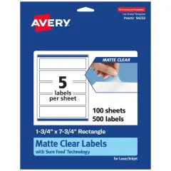 Avery Matte Clear Labels,1-3/4" x 7-3/4" Rectangle