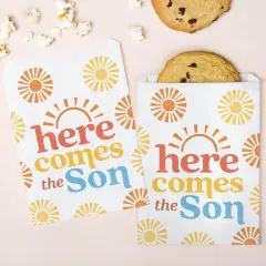 Big Dot of Happiness Here Comes the Son Paper Treat Bags, Boho Individual Candy Snack Favors, Greaseproof White Sandwich Cookie Bags - 25 Count