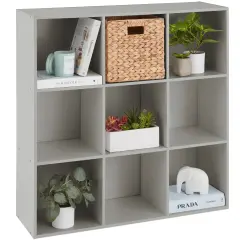 Best Choice Products 9-Cube Bookshelf, 13.5in Display Storage System, Organizer w/ Removable Back Panels Gray