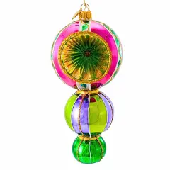 Huras Family 7.75 In Windsor Frost Green Elegance Christmas Tree Ornament , Christmas Decor Merry & Bright Triple Ball Drop Multicolored