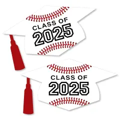Big Dot of Happiness Grad Baseball - Grad Cap Decorations DIY 2025 Graduation Party Large Party Essentials - Set of 20