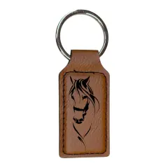 Keychain - Rectangle - My Horse - Leather Rawhide/Black