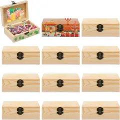Unfinished Small Wooden Jewelry Storage Box With Hinged Lid - 12 Pack, 6 x 3.8 x 2 Inch - DIY Craft Keepsake for Kids, Gift, Home Decor, Treasure Chest