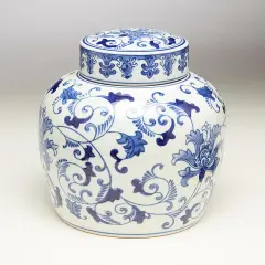 AA Importing 59779 9 Inch Blue & White Ginger Jar