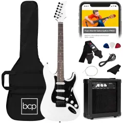 Best Choice Products 39in Full Size Beginner Electric Guitar Kit with Case, Strap, Amp, Whammy Bar Glacier White