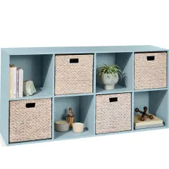 Best Choice Products 8-Cube Bookshelf, 11in Display Storage System, Organizer w/ Removable Back Panels Light Blue