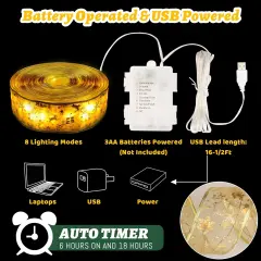 2.5Inch x 66Ft 200 Led Christmas Tree Ribbon Lights with 8 Lighting Modes, Battery Operated