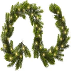 9FT Real Touch Pine Garland Christmas with Light Winter Artificial Faux (Battery Not Included)