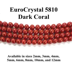 Dark Coral EuroCrystal 5810 Round Pearls - 2mm, 3mm, 4mm, 5mm, 6mm, 8mm, 10mm, and 12mm - Strands - Made in Austria