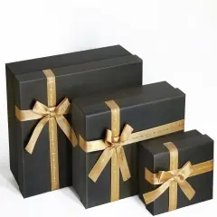 Black Gift Boxes with Gold Ribbons & Bows - (3 Sizes) Sturdy Gift Boxes with Lids for Presents - Elegant Gift Wrapping Boxes for Birthdays, Holidays, Anniversaries, and More