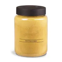 26 Ounce Yellow Kettle Popped Corn Glass Jar Candle with Black Lid and Butter and Sweet Caramel Scent