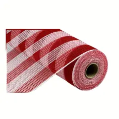 10.5" x 10yd Red/White Stripe Faux Jute Mesh Roll - Ideal for Wreath Making & Craft Projects-RY831949