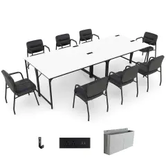 Costway Set of 2/4/6 Meeting Room Desk with Charging Station & Headphone Hook Metal Frame White