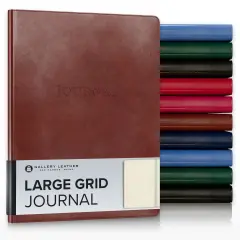 Gallery Leather Grid Journal - Crafted in Maine, USA - Elegant Leather Notebook with 192 Grid Pages , 9.75x7.5 ", Large Grid Acadia Tan