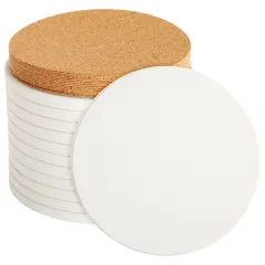 12 Round Unglazed Ceramic Tiles for Crafts with 12 Cork Pads for DIY Coasters, Acrylic Pouring, Alcohol Ink, White Blank Coasters for Painting, Art Projects (4.2 In)