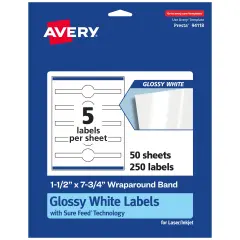 Avery Glossy White Wraparound Labels with Sure Feed, 1.5" x 7.75"